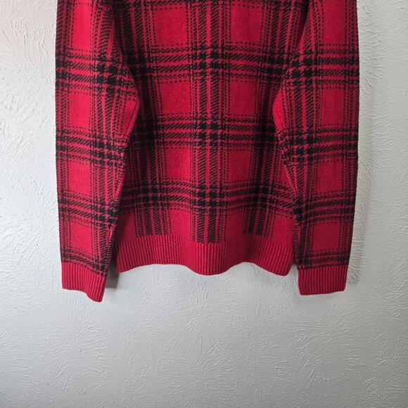 NWT Rare Abercrombie Cardigan Sweater M Red Black Plaid Knit Button Front Preppy - Picture 12 of 14